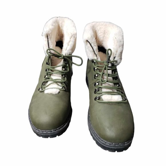 Jessica Carylye Becca 17L sz 11 Green Faux Fur Lace Up Booties AS IS NO BOX - Picture 2 of 9